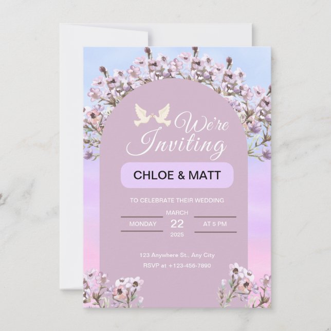 Blue and Purple Minimalist Wedding Invitation (Front)