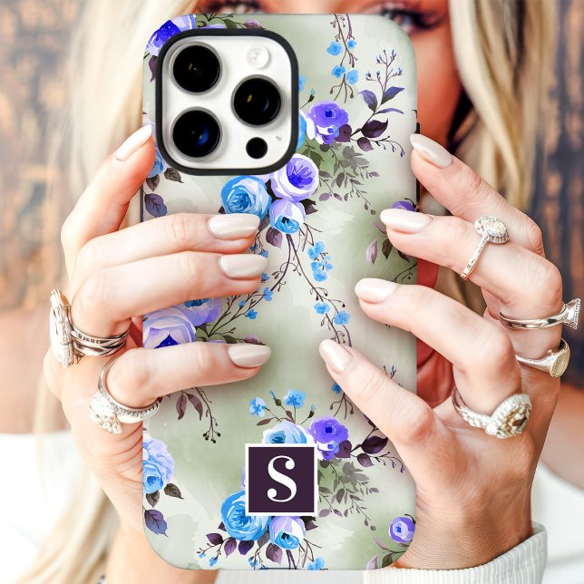 Blue and Purple Monogram Floral  Case-Mate iPhone Case (Creator Uploaded)