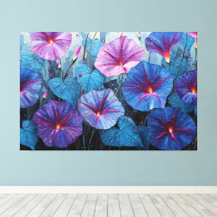Blue and Purple Morning Glory Painting Abstract  Canvas Print