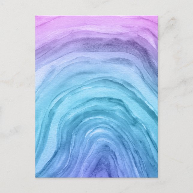 Blue and Purple Ombre Agate Watercolor Art Postcard (Front)