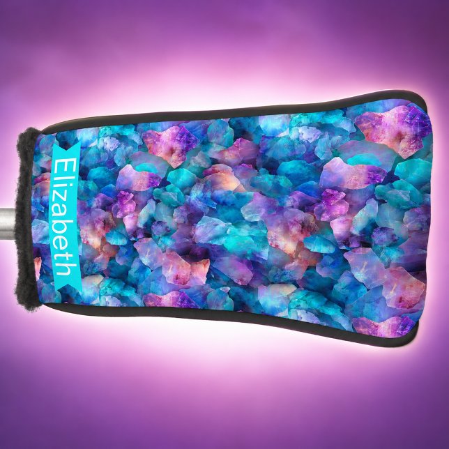Blue and Purple Opal Crystal Personalized Golf Head Cover (Blue and Purple Opal Crystal Patterned Personalized Golf Head Cover For Women)