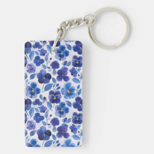 Blue and Purple Pansy Type Flowers Two-sided Keychain