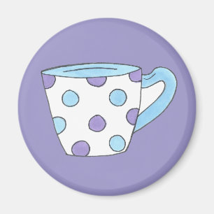 Blue and Purple Polka Dot Tea Cup Teacup Magnet