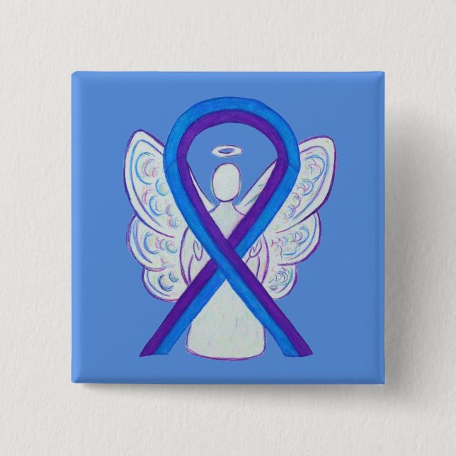 Blue and Purple Ribbon Awareness Angel Pin (Front)