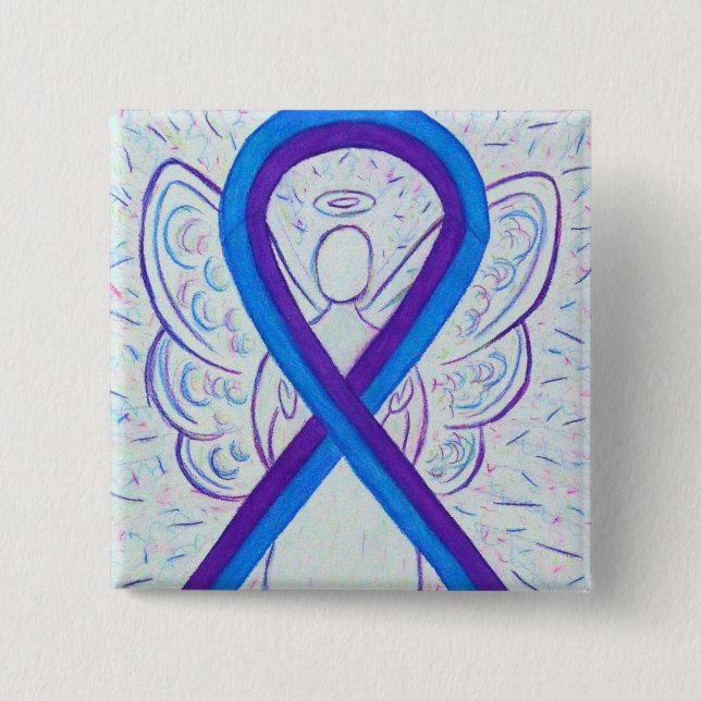 Blue and Purple Ribbon Awareness Angel Pin (Front)