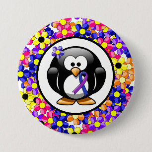 Blue and Purple Ribbon Penguin 3 Inch Round Button