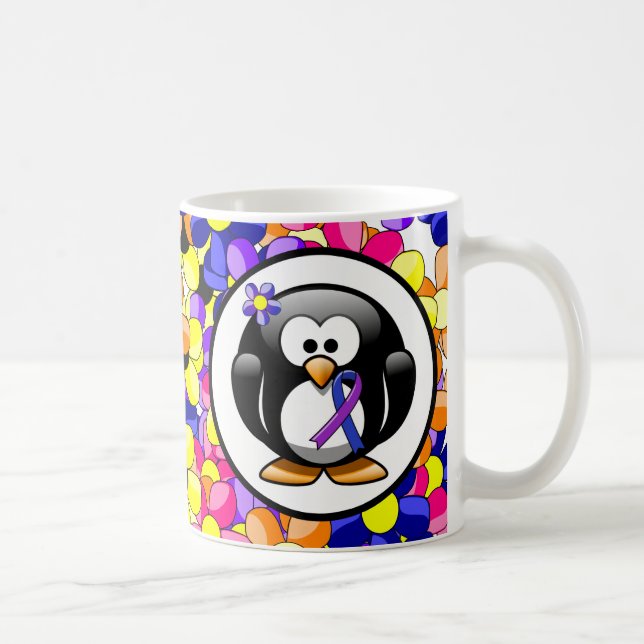 Blue and Purple Ribbon Penguin Coffee Mug (Right)