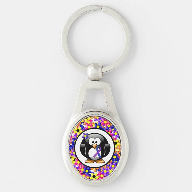 Blue and Purple Ribbon Penguin Keychain (Front)