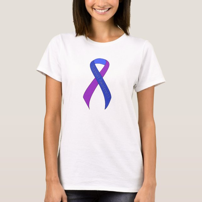 Blue and Purple Ribbon Support Awareness T-Shirt (Front)