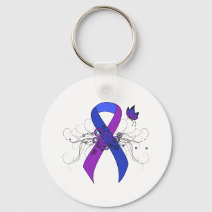 Blue and Purple Ribbon with Butterfly Keychain
