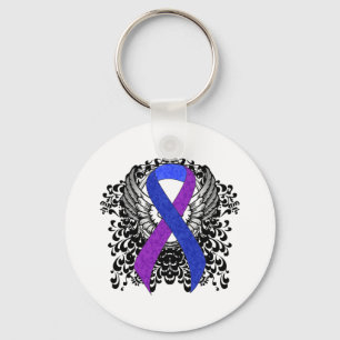 Blue and Purple Ribbon with Wings Keychain