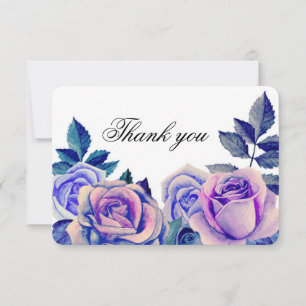 Blue and purple roses thank you. Floral wedding You Card