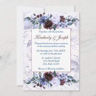 Blue and Purple Roses Wedding Invitation
