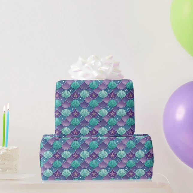 Blue And Purple Seashell  Wrapping Paper (Party Gifts)