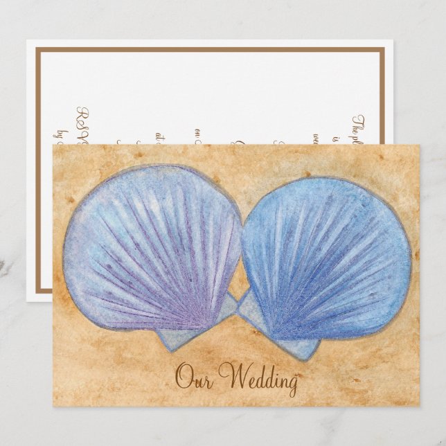 Blue and Purple Seashells Wedding Invitations (Front/Back)