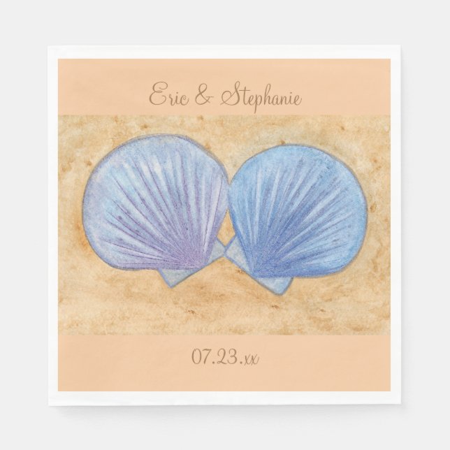 Blue and Purple Seashells Wedding Napkins (Front)