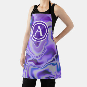 Blue and Purple Silky Marble Monogram Letter Apron