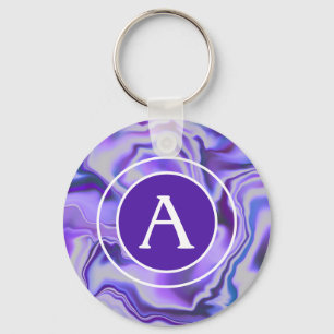 Blue and Purple Silky Marble Monogram Letter Keychain