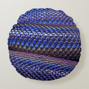 Blue and purple snakeskin round pillow