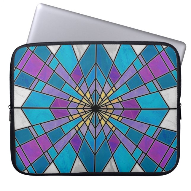 Blue and Purple Stain Glass Pattern Laptop Sleeve (Front)