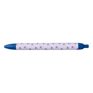 blue and purple striped daisy pattern black ink pen
