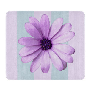 blue and purple striped daisy pattern cutting board