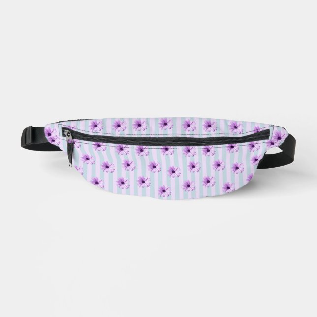 blue and purple striped daisy pattern fanny pack (Front)