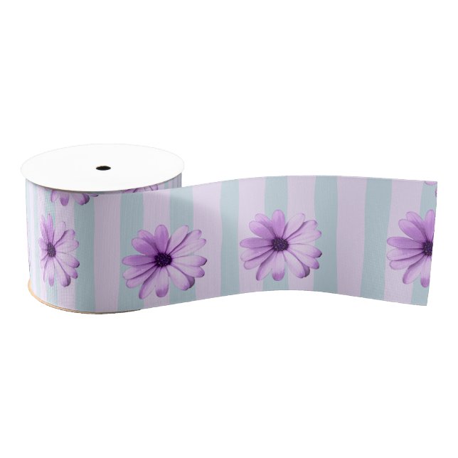 blue and purple striped daisy pattern grosgrain ribbon (Spool)