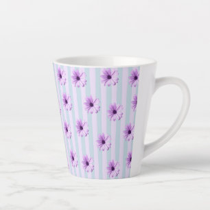 blue and purple striped daisy pattern latte mug