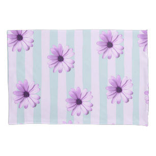 blue and purple striped daisy pattern pillowcase