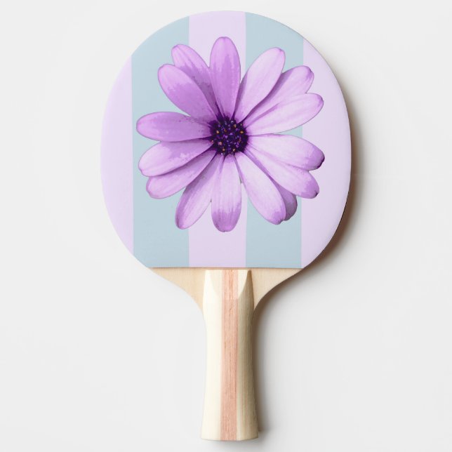 blue and purple striped daisy pattern ping pong paddle (Front)