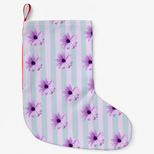 blue and purple striped daisy pattern small christmas stocking