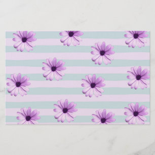 blue and purple striped daisy pattern stationery