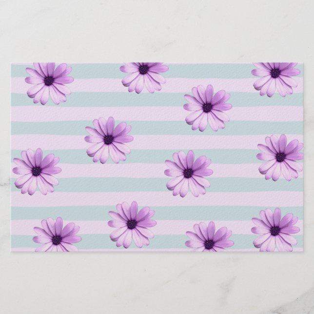 blue and purple striped daisy pattern stationery (Front)
