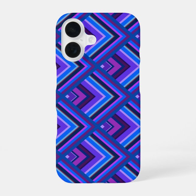 Blue and purple stripes scale pattern iPhone 16 case (Back)