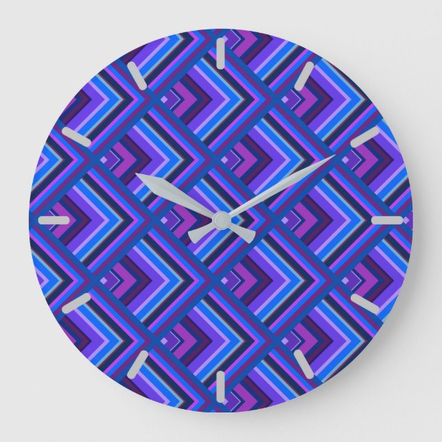 Blue and purple stripes scale pattern large clock (Front)