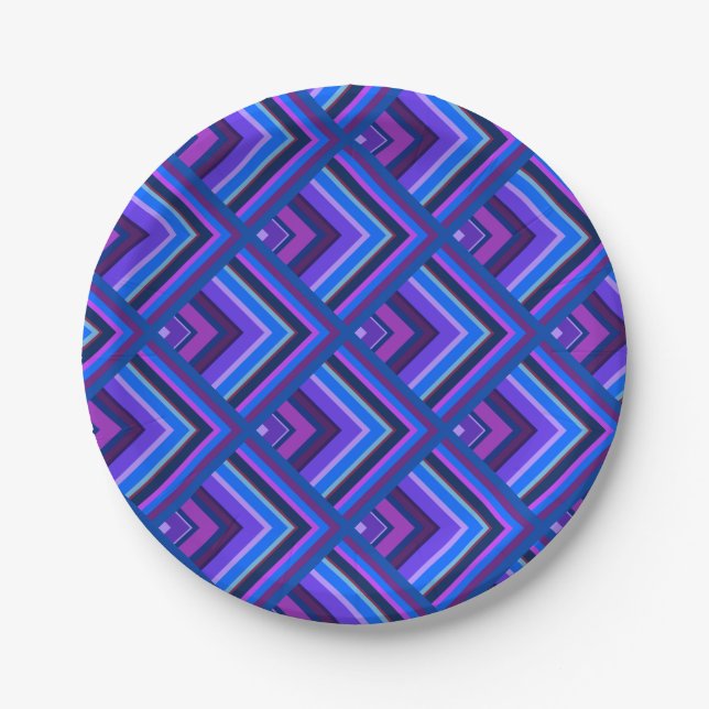 Blue and purple stripes scale pattern paper plate (Front)