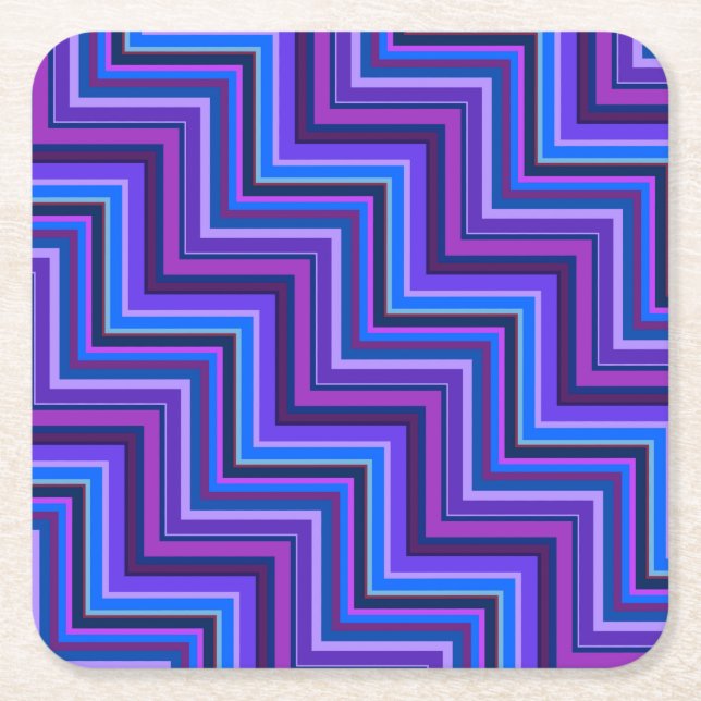 Blue and purple stripes stairs square paper coaster (Front)