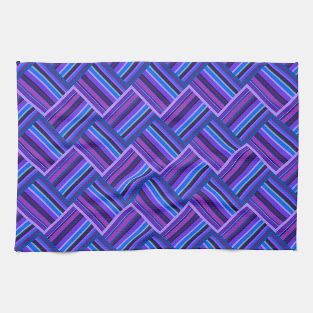Blue and purple stripes weave kitchen towel (Horizontal)