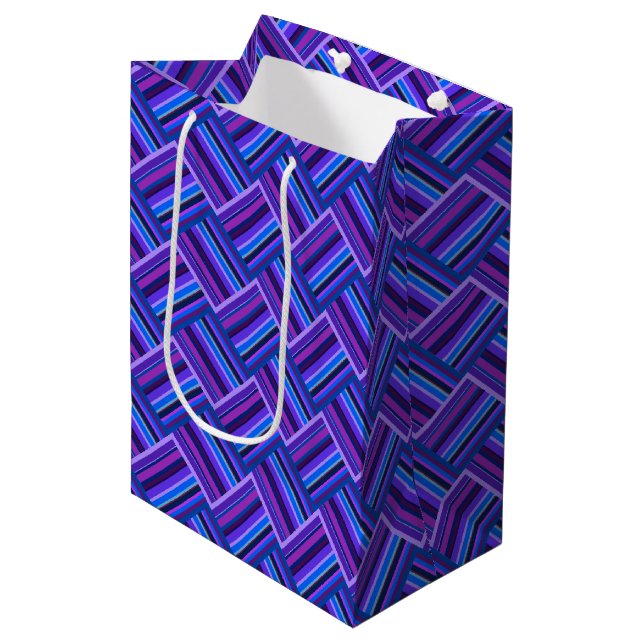 Blue and purple stripes weave medium gift bag (Front Angled)
