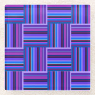 Blue and purple stripes weave pattern glass coaster