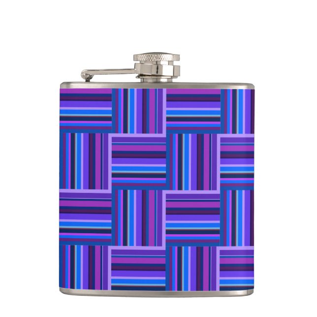 Blue and purple stripes weave pattern hip flask (Front)
