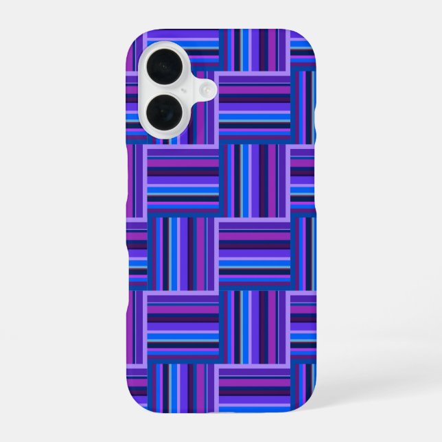 Blue and purple stripes weave pattern iPhone 16 case (Back)