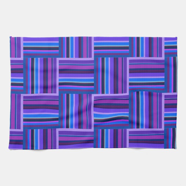 Blue and purple stripes weave pattern kitchen towel (Horizontal)