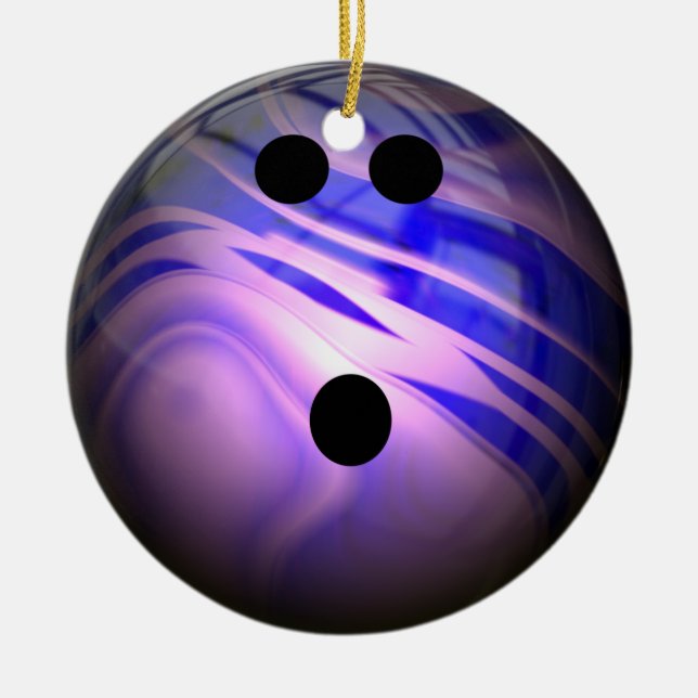 Blue and Purple Swirl Bowling Ball Ceramic Ornament (Front)
