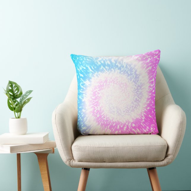 Blue and Purple Tie Dye Hippy Swirl Throw Pillow (Chair)