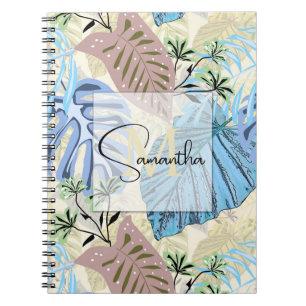 Blue and purple tropical leaves. notebook