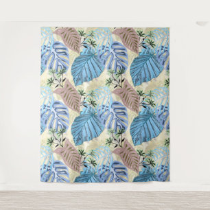 Blue and purple tropical leaves. tapestry