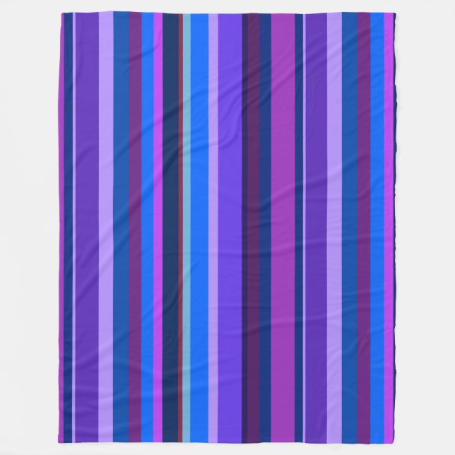 Blue and purple vertical stripes fleece blanket (Front)