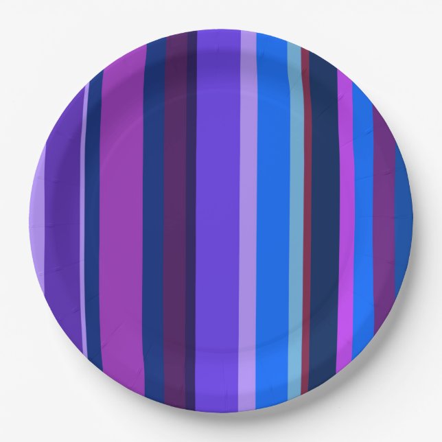 Blue and purple vertical stripes paper plate (Front)